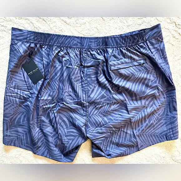 NWT Peter Millar Navy Palm Print Swim Trunks Size: XL